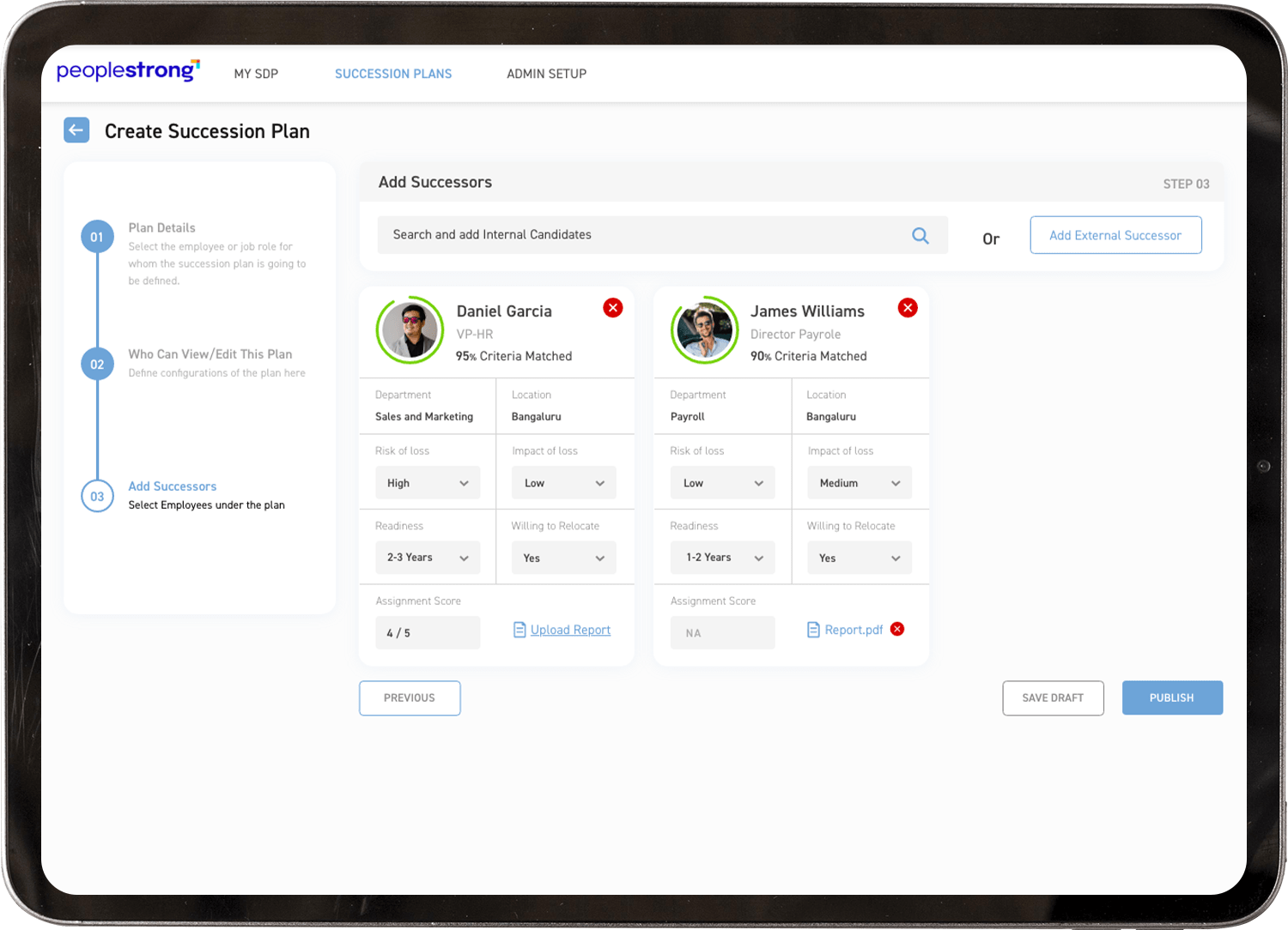 Succession Planning Screen