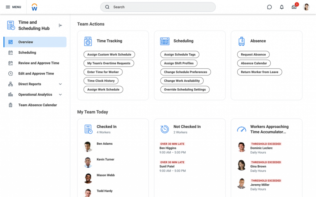 Workday Workforce management dashboard
