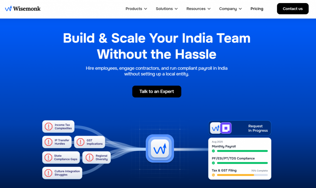 Wisemonk Payroll outsourcing Service providers website screenshot