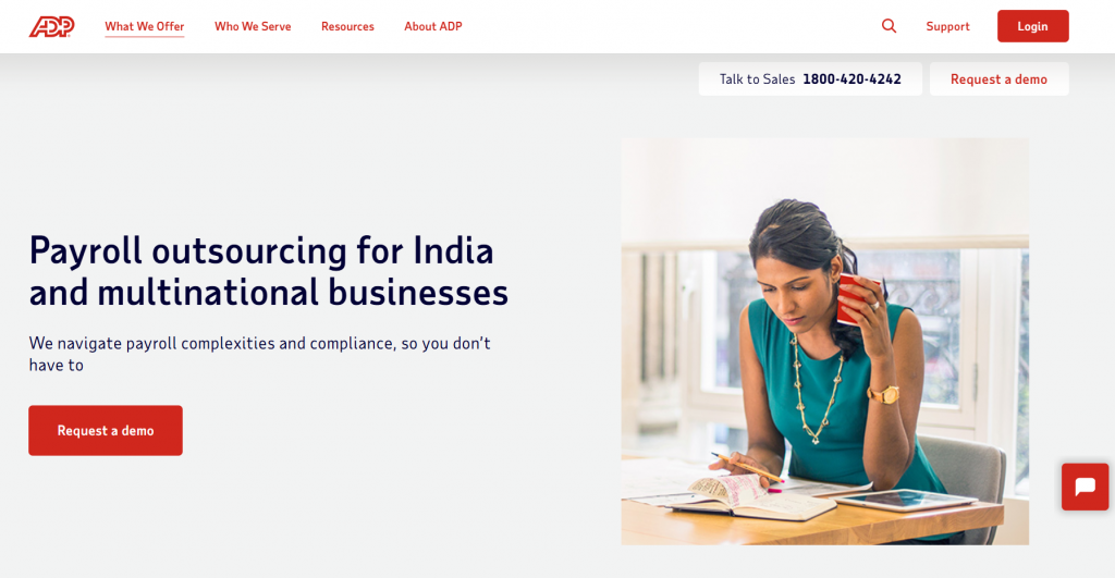 ADP Payroll Outsourcing Service Website Screenshot
