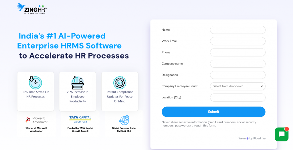 ZingHR Payroll Outsourcing Service Provider Website Screenshot